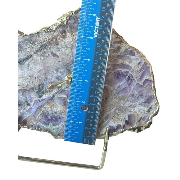 Amethyst Slab Desk or Wall Clock With Gold Edges & Detachable Stand 6.5”TX9.75” - Picture 7 of 12